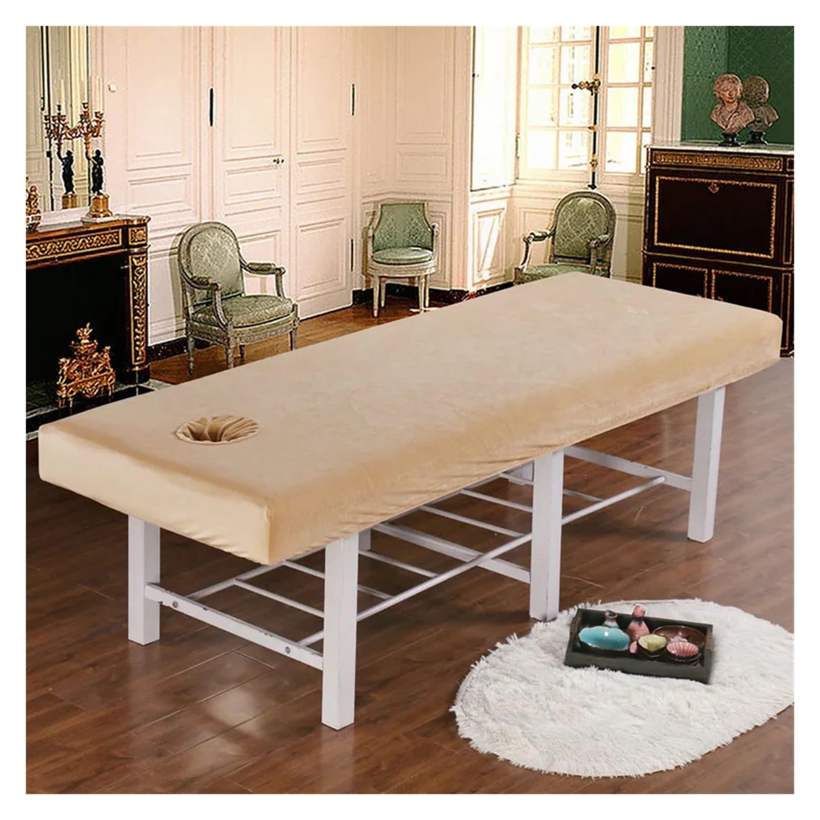 Thicken Velvet Beauty Salon Massage Table Fitted Bed Sheet Skin-Friendly SPA Cover With Hole for Massage Tables(Camel,190x70)