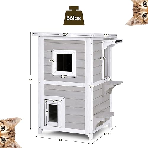 Miniatura 6 de PETSITE Casa de madera para gatos al aire libre, resistente a la intemperie, refugio para gatos salvajes con techo abierto