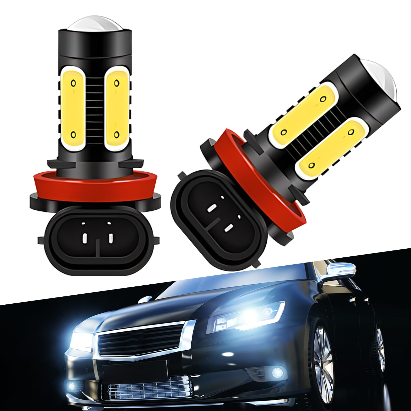 Pack-2 Car LED Front Fog Light Replacement, Super Bright Waterproof Metal Vehicle Lighting Bulbs, Universal 7.5W COB Automotive Spotlight Accessories for Truck SUV Car (White Light #H11)