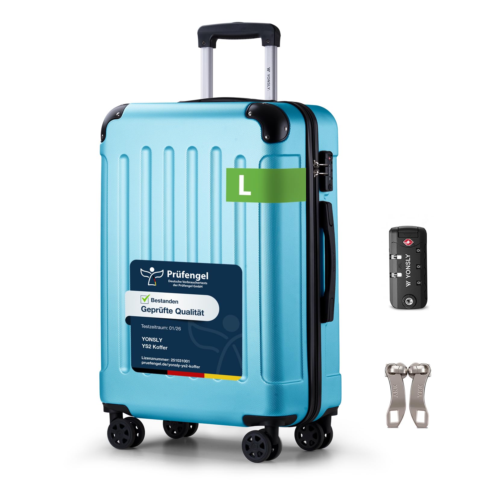 YONSLY Trolley Koffer Set, Reisekoffer, Rollkoffer Handgepäck, Kabinkoffer Suitcase, Gepäckset mit 360° Rollen, Hartschalenreisekoffer, Zahlenschloss, Gummigriff