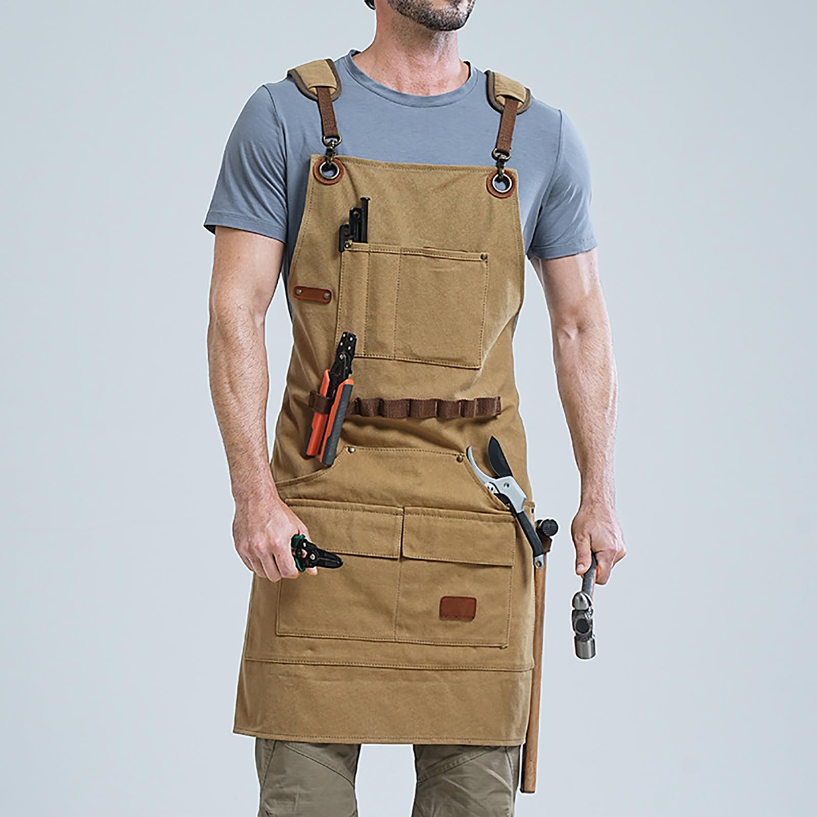Delantal De Chef De Lona De Algodón, Delantal para Asar A La Parrilla, Espalda Cruzada, Delantal De Cocina, Delantal De Trabajo Ajustable con Bolsillos,One Size,B