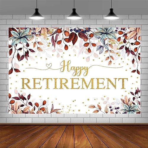 Miniatura 3 de Telón de fondo de feliz jubilación de 7 x 5 pies para hombres y mujeres, acuarela, hojas de eucalipto, purpurina dorada, tema de otoño, fotografía