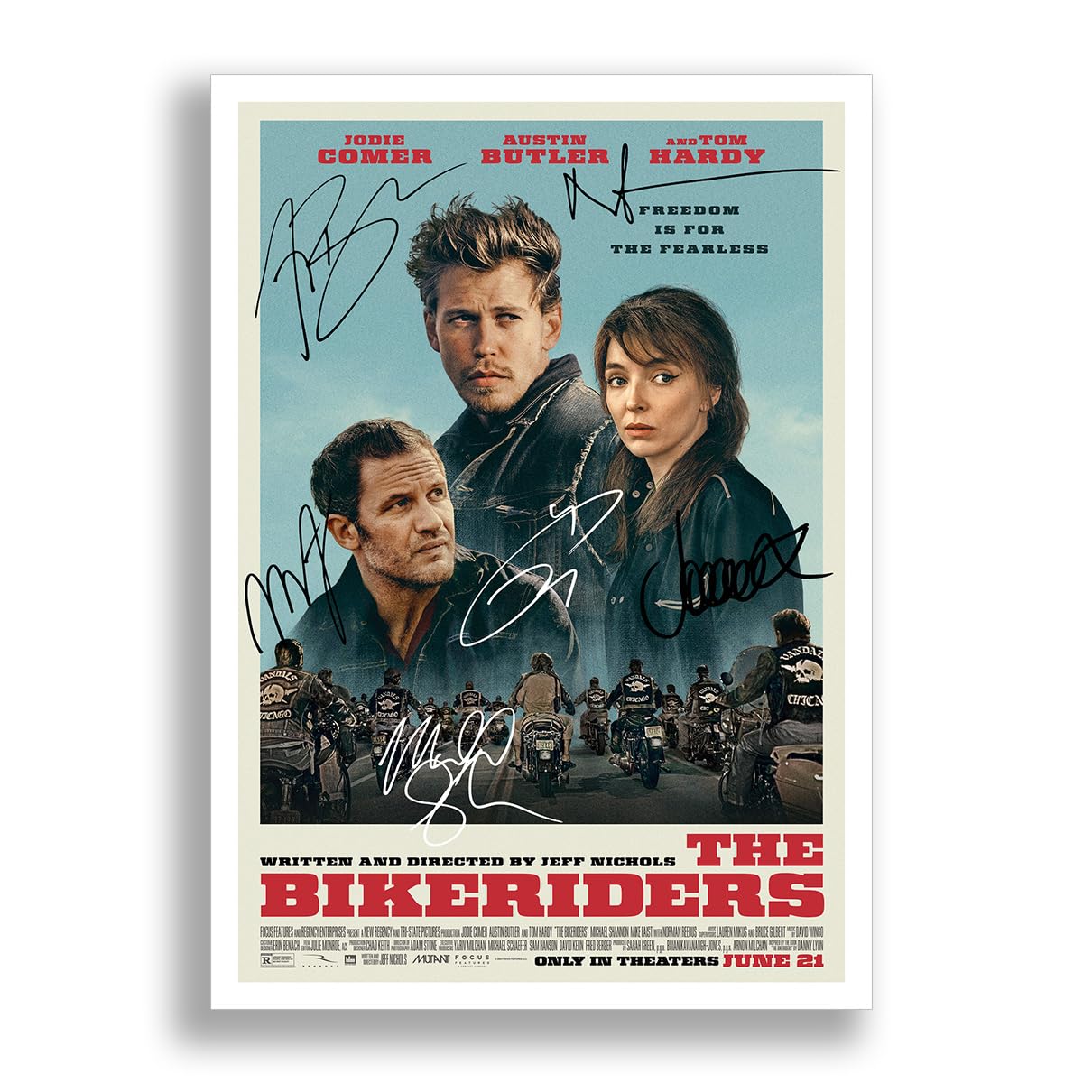 Mounted Gifts Trading A4 Poster Only The Bikeriders Cast Signed Autograph Poster Photo Print Framed Memorabilia Gift Movie Film 2024 Jodie Comer Austin Butler Tom Hardy (A4 Poster Only)