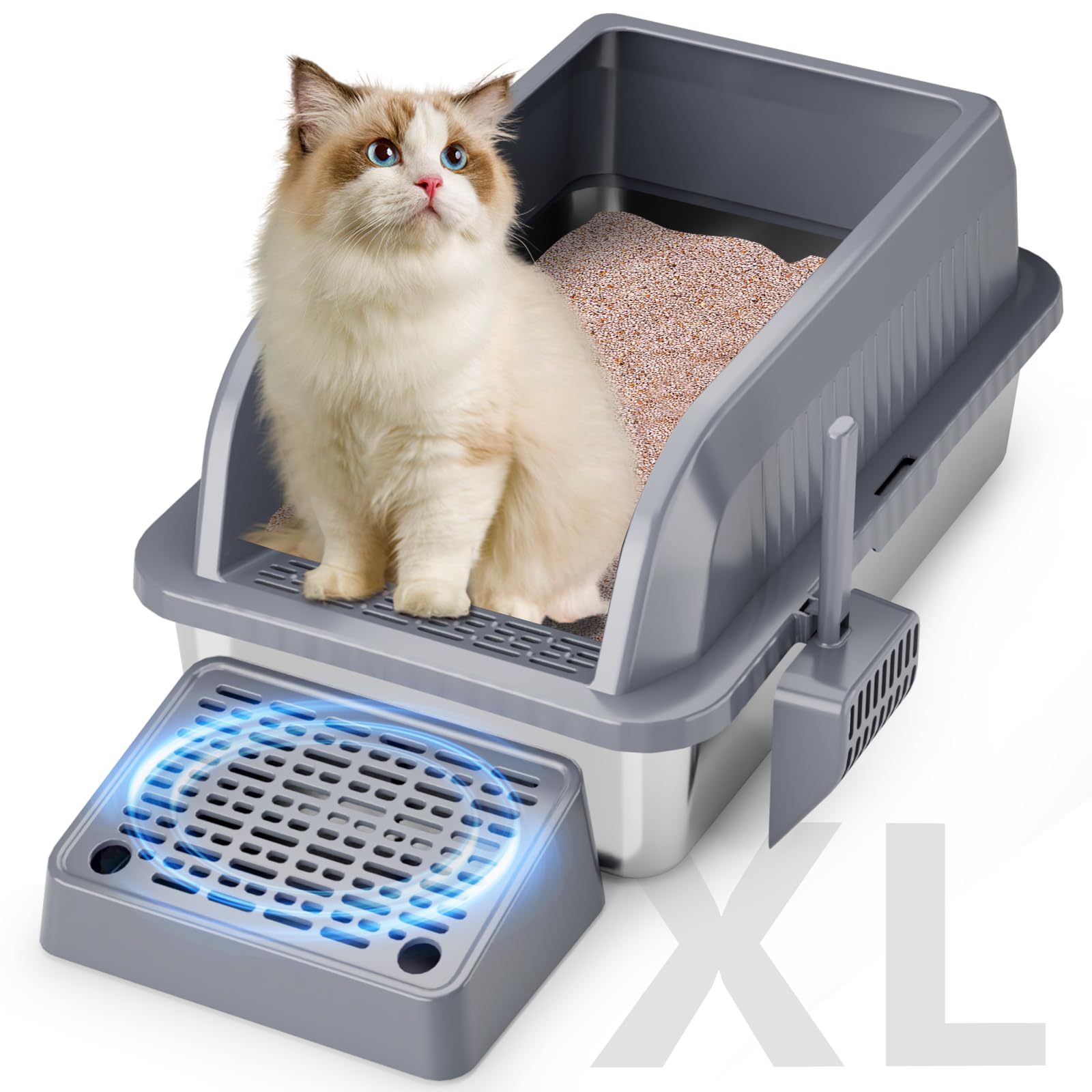 Stainless Steel Cat Litter Box Kitty Litter Box Woyamay Enclosed