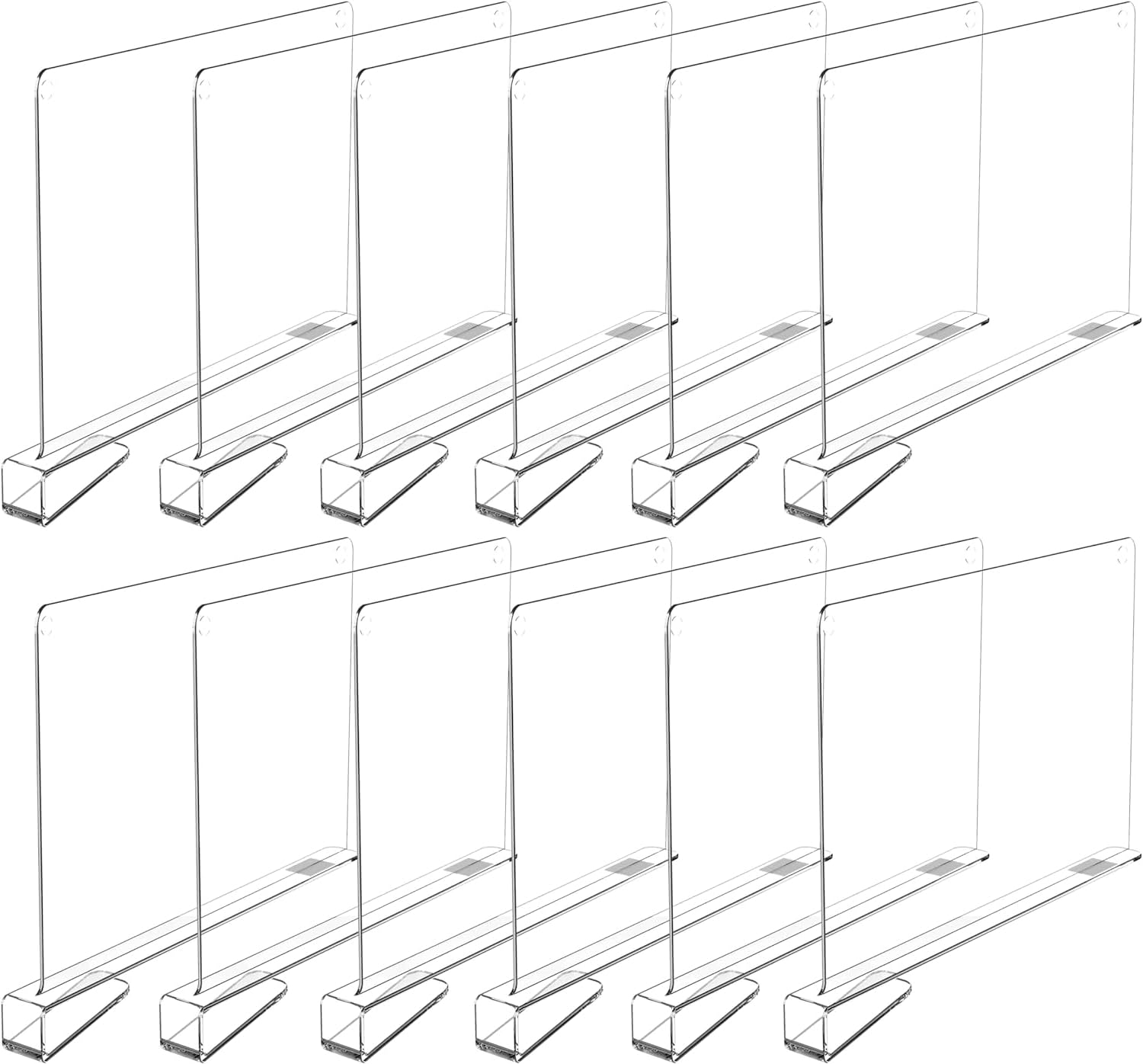 12 Pack Clear Shelf Dividers for Organization, Acrylic Closet Shelf Vertical Shelves Organizer for Bedroom, Kitchen and Office