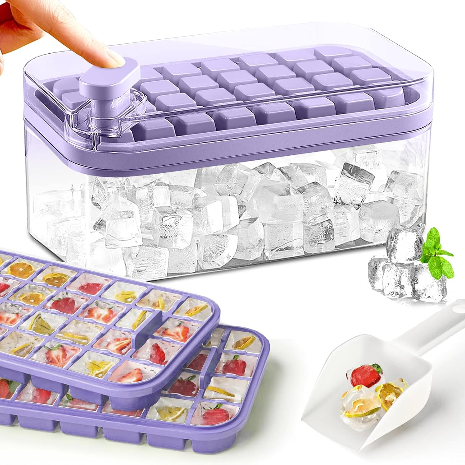 Mini Ice Cube Trays for Freezer, Silicone Ice Cube Trays with Lid for