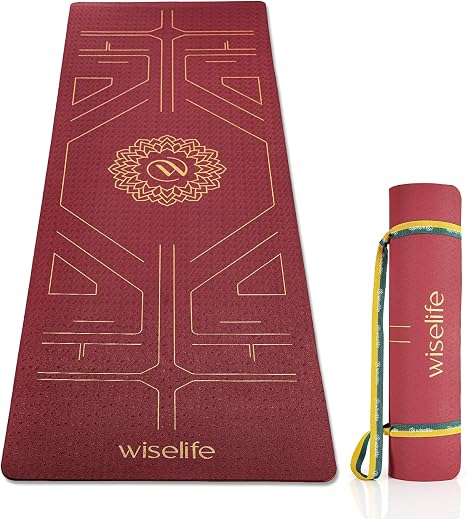 Wiselife Tru Body Alignment Yoga Mat + Sleek Yoga Strap For Men And Women | Non-Slip Textured Extra Wide &amp; Thick | Pro Bal...