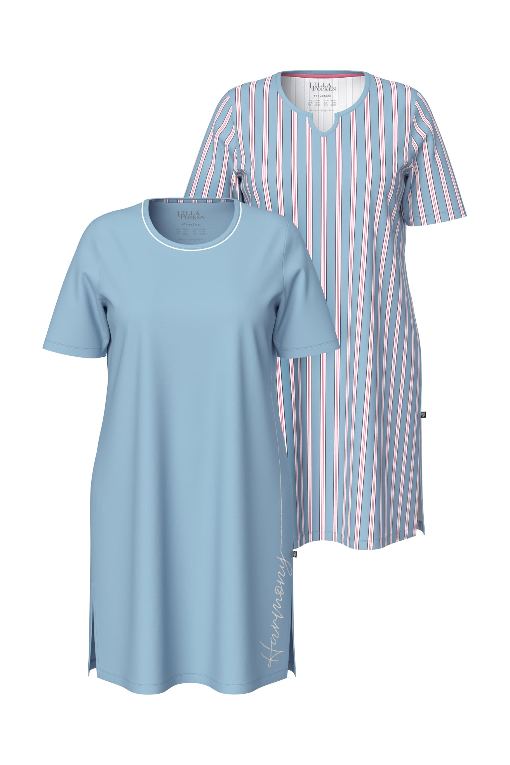 Ulla Popken Damen große Größen Übergrößen Plus Size Bigshirts, 2er-Pack, Rundhals/Tunika-Ausschnitt, Halbarm 843101