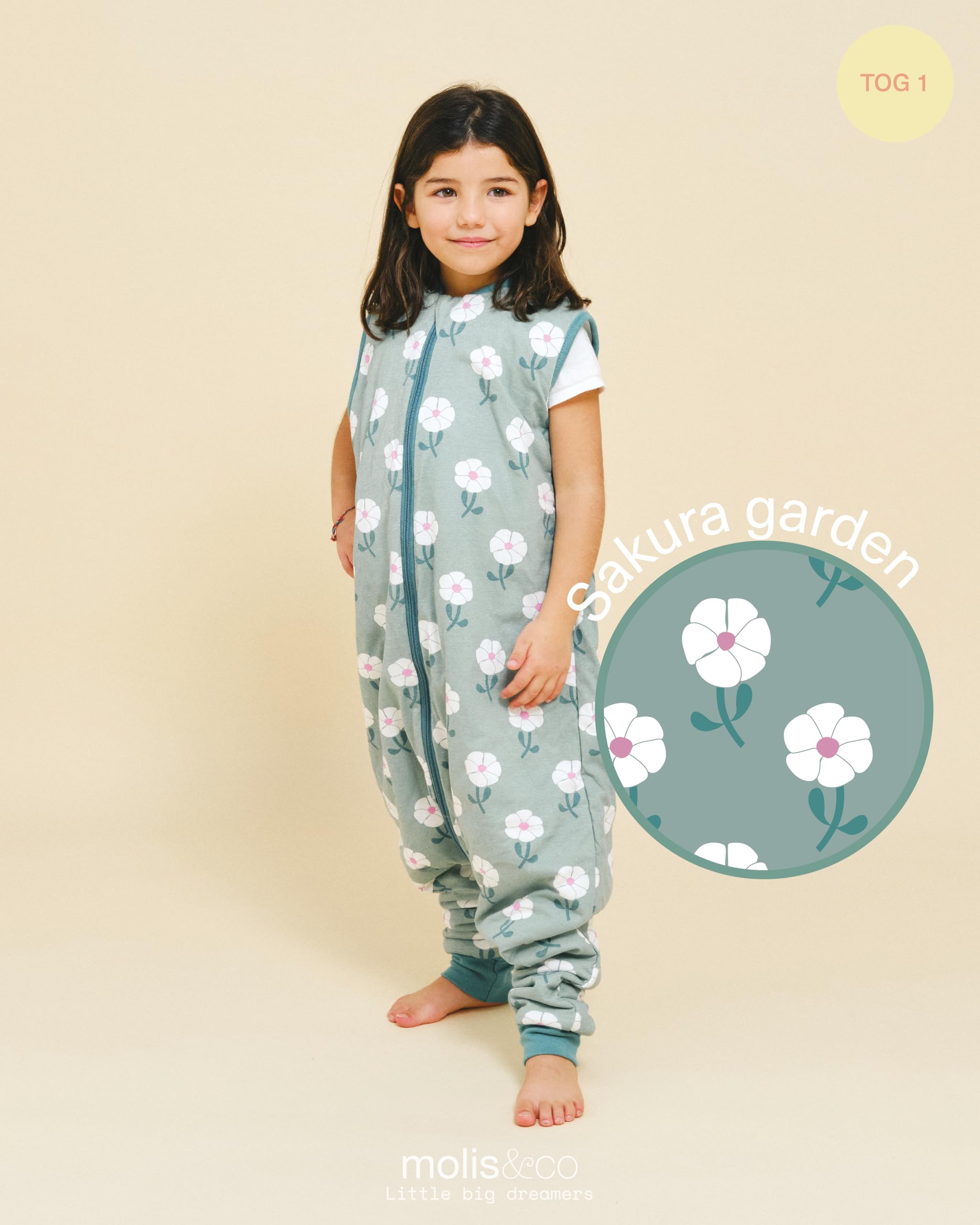 molis&co. Sacco Nanna con piedini - Sacco nanna primaverile e autunno - Sacco nanna 1 tog - Leggermente Imbotito - 100% Cotone (Oeko-TEX 100) - Sakura Garden (2 anni) - 4