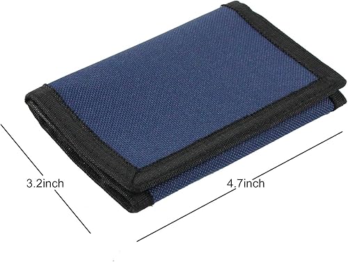 Miniatura 3 de Cartera RFID de camuflaje, billetera de nailon triple para hombres, mini monedero triple con cremallera para niños, Azul marino, Pequeña, Cartera