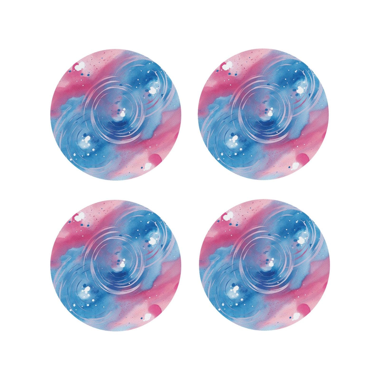 4pcs Drink Coasters for Tabletop Protection, 4" Leather Coasters for Drinks, Blue Swirl Watercolor Cup Coasters for Coffee Table Decor, Non-Slip Drinking Cup Mat for Hot Or Cold Drink