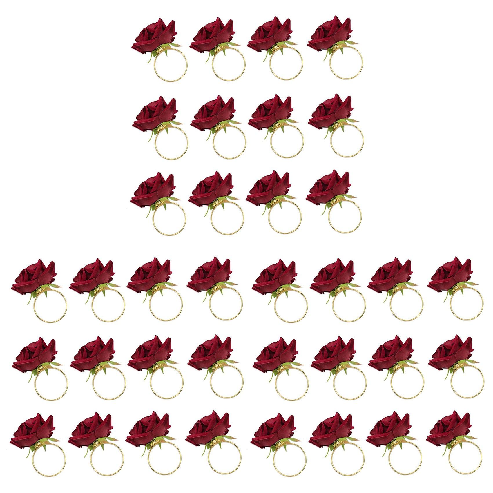 Hndhbfgrt 36 PCS Red Rose Shape Towel Buckle Napkin Ring Wedding Party Valentine'S Day Hotel Table Decor Metal Gold Napkin Holder