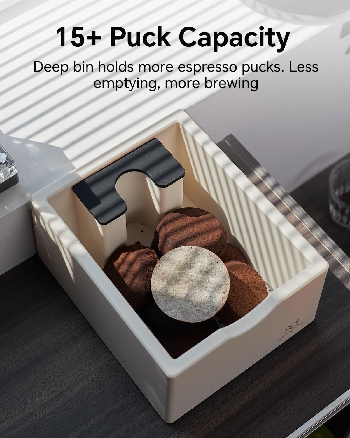 Espresso Knock Box, Durable ABS Coffee Grounds Dump Bin, Anti-Slip Base Barista Accessory, Easy to Clean Coffee Puck Container with Tamping Stand for Home Kitchen, Beige