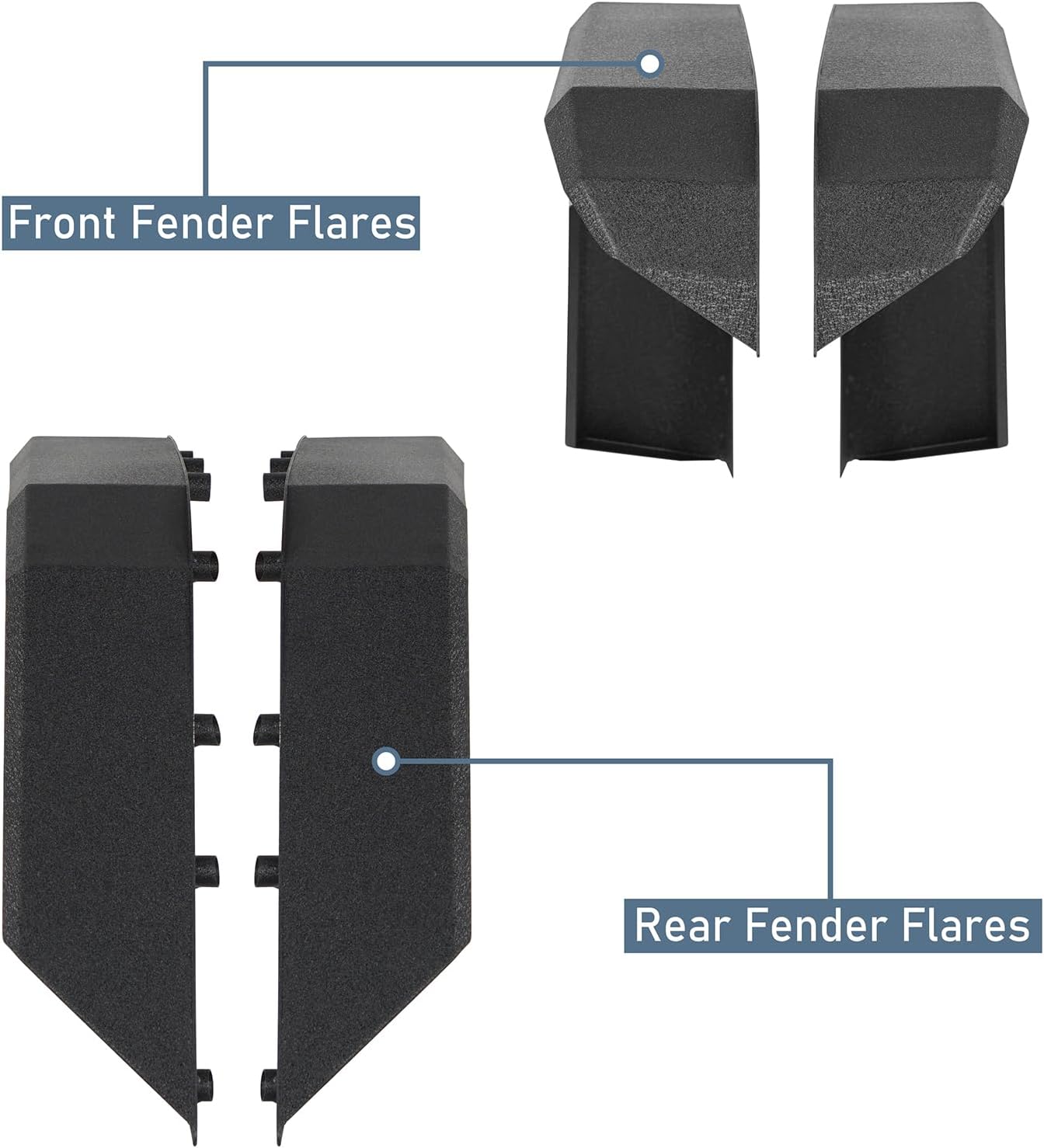 Hooke Road Enhanced Flat Fender Flares Front & Rear Wheel Fenders for 2007-2018 Jeep Wrangler JK 2/4 Doors