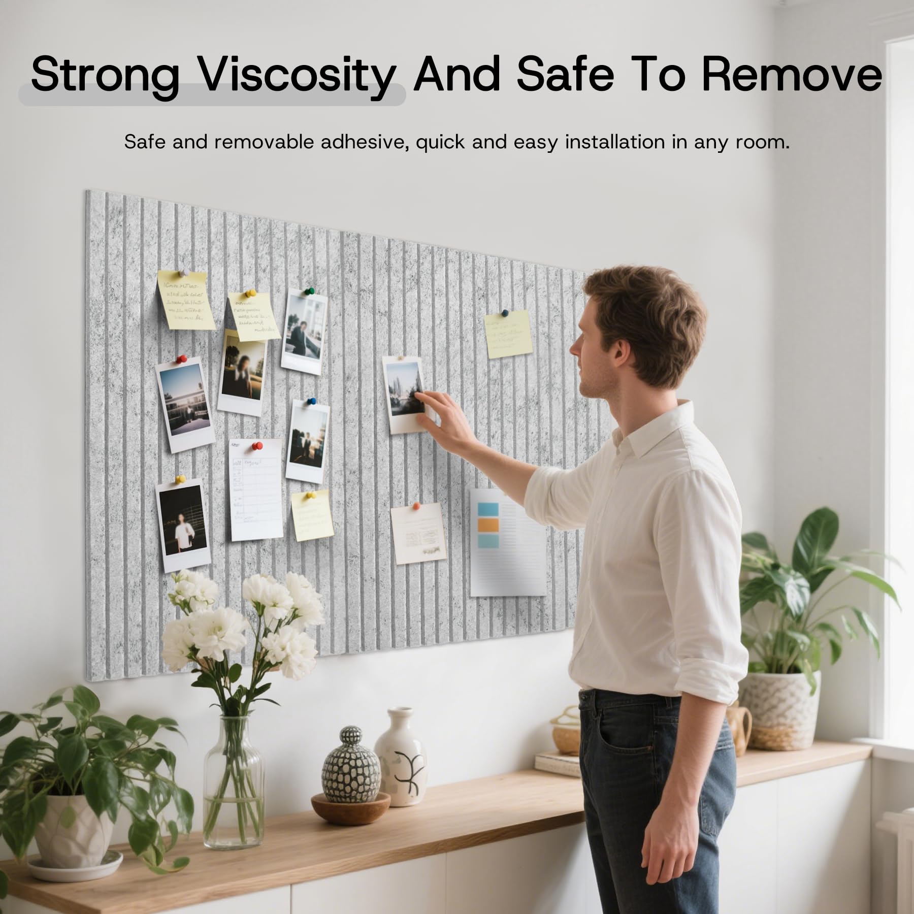 2 Stück Große Filz Pinnwand Korkplatte mit 30 Pinnnadeln,80x120cm,Filzboard Memotafeln Memo Boards mit selbstklebender Rückseite für Wände,DIY dekorative Grau Filz Pinnwand