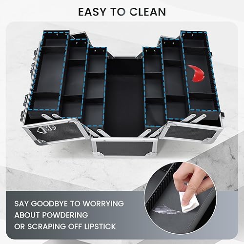 Miniatura 6 de FRENESSA Estuche de maquillaje de 12.6 pulgadas, organizador de cosméticos grande, almacenamiento de viaje, estuche de transporte profesional de