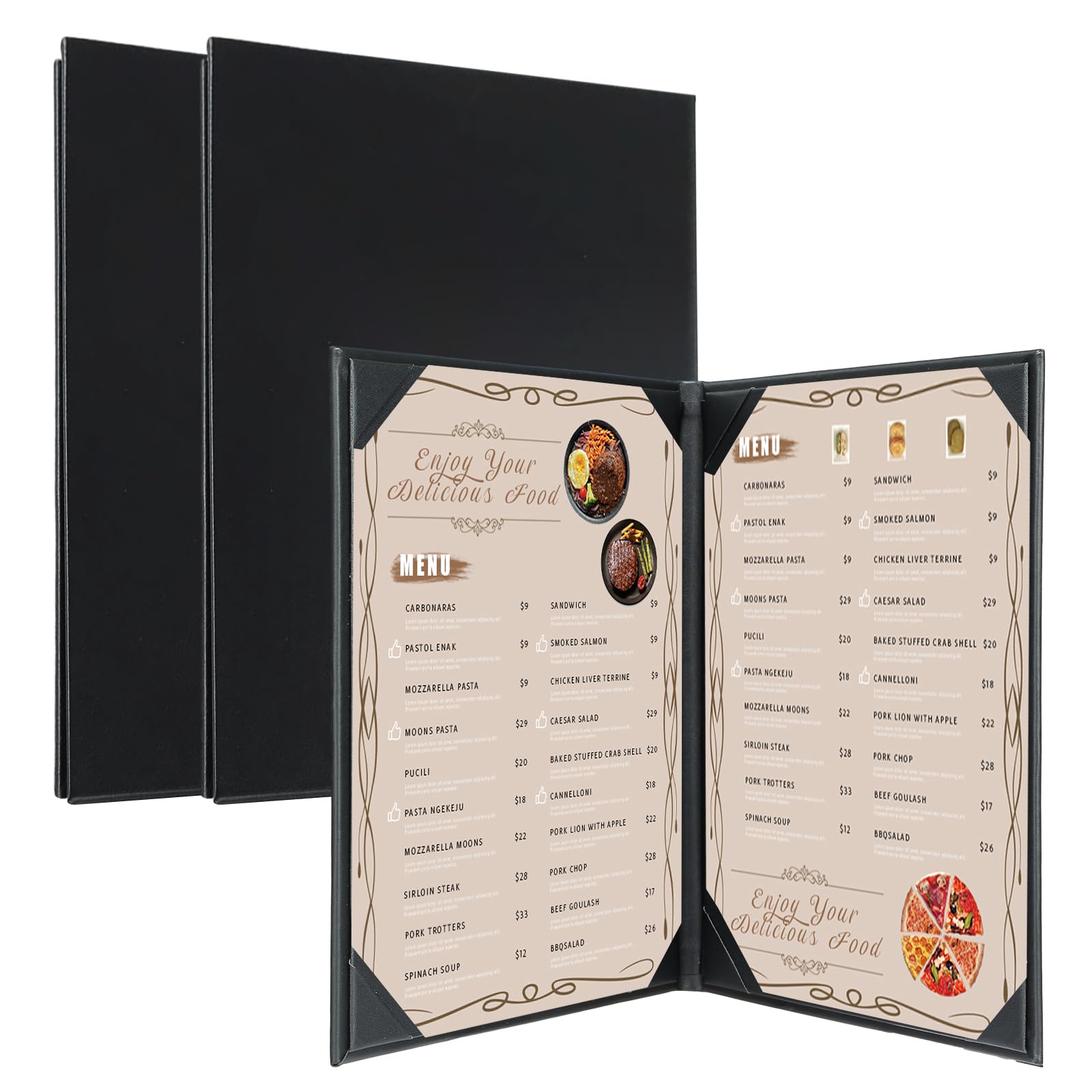 Coperture per menu da ristorante, 21,6 x 28 cm, in pelle, con angoli angolati, in pelle nera, per lista dei vini, bevande (21,6 x 27,9 cm, 2 viste/2 pezzi)