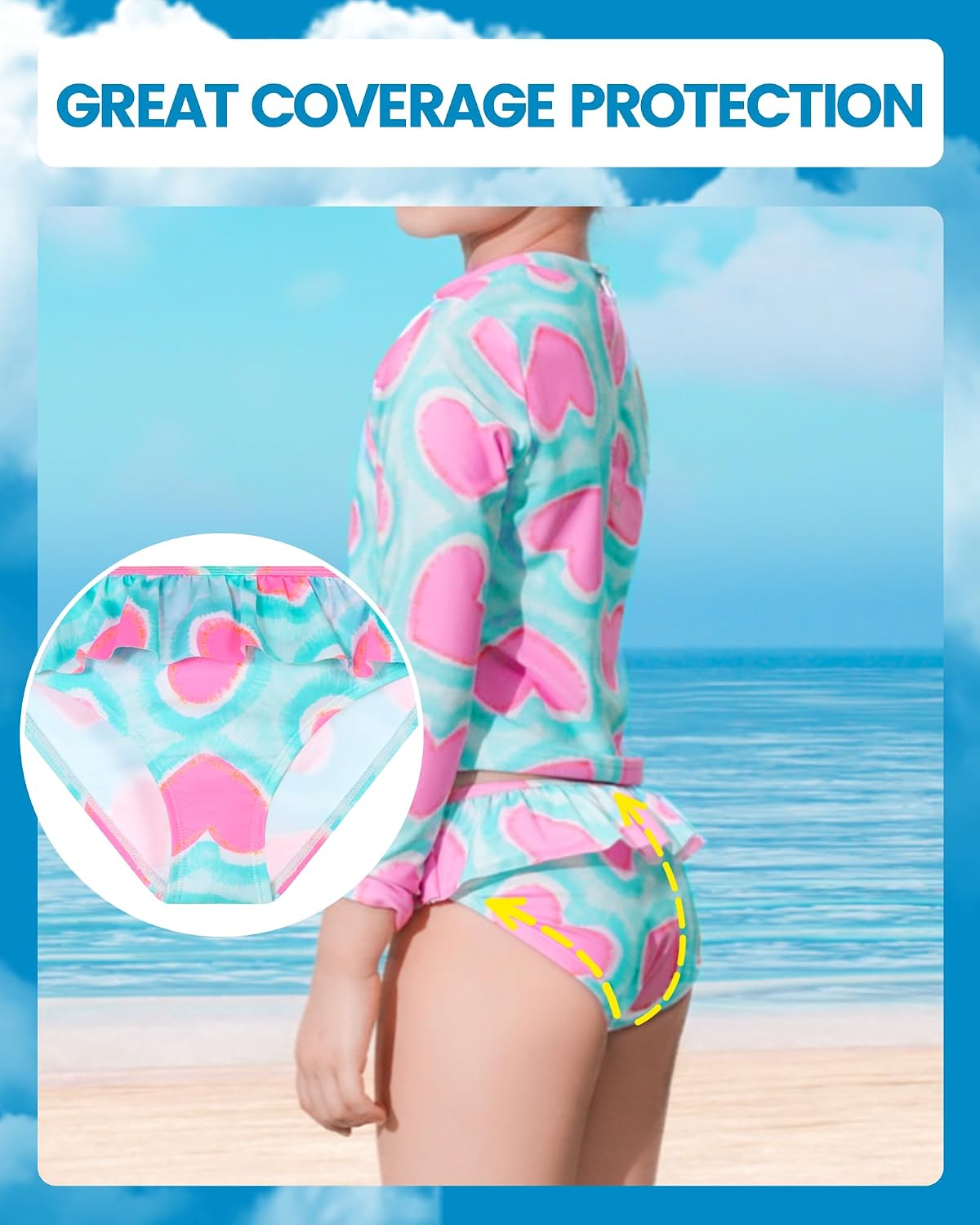 Angel season Girls Rash Guard Swimsuit Set Toddler Kids Swimwear Long Sleeve Bathing Suits Little Girl Summer UPF 50+