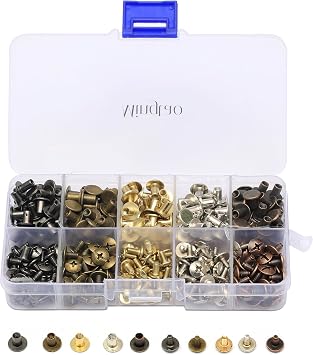 Mingtao 200 Sets Chicago Screws for Leather Crafting 5/16 Inch Round Flat Head Screw Buttons Assorted Color Metal Accessories Studs Rivets Screwback Spots Metal Nail Rivet Studs for DIY Leathercraft