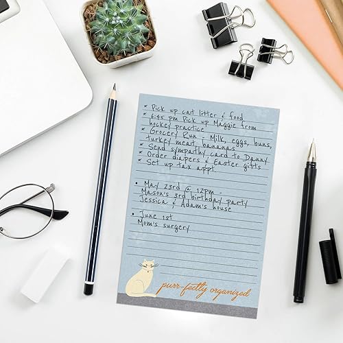 Miniatura 4 de Cat Puns - Juego de bloc de notas diarias, listas de prioridades de relleno de notas adhesivas de 4 x 6 pulgadas, cinco diseños felinos únicoslistas
