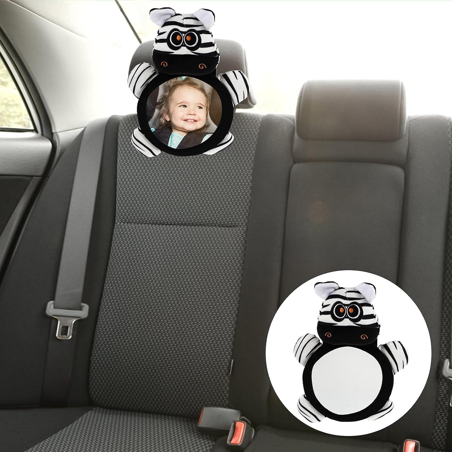 Car Rear View Mirror for Rear-facing Car Seats with Zebra Pattern, Safety Observation Mirror, Shatterproof Backseat Monitor for Boys