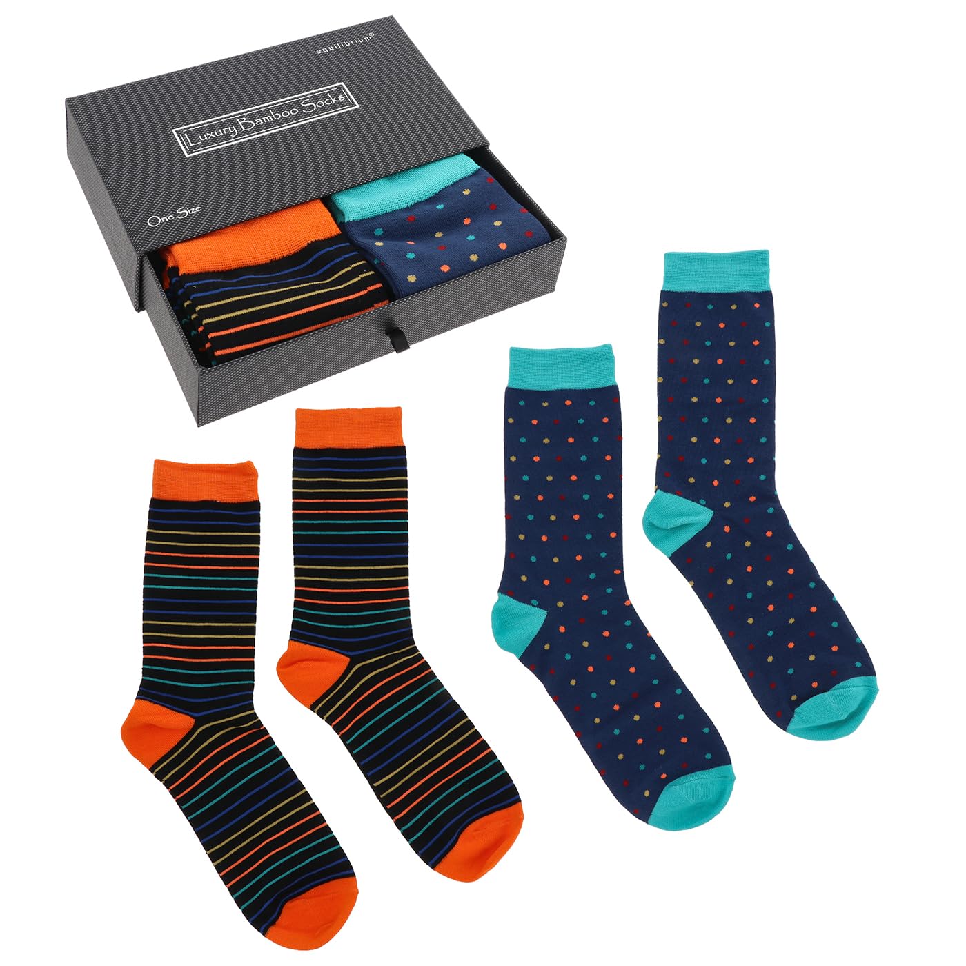 Joe Davies Unisex Multicolor Equilibrium Men’s Bamboo Socks Gift Box Dot Stripe – Luxury Breathable Soft Bamboo Blend Socks Set For Men Premium Comfort Dress Socks Gift
