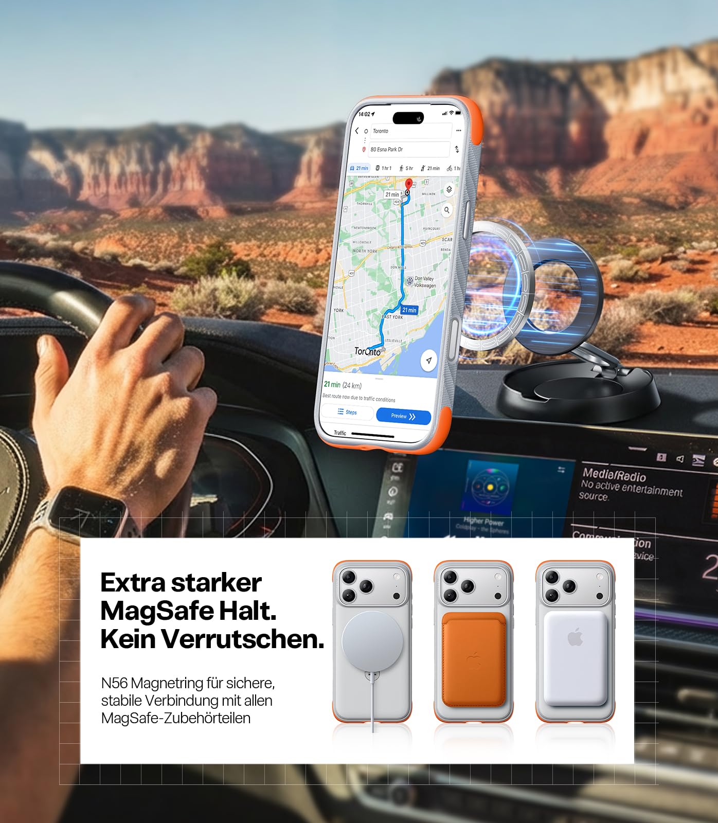 TORRAS für iPhone 17 Pro Hülle + Panzerglas,Ostand Q3 Rugg Hülle Extrem Rutschfest mit 360°-Ständer für MagSafe + 2 Stück 9H+ Schutzfolie, 3D Full Screen, Auto-Montage, Kratzfest