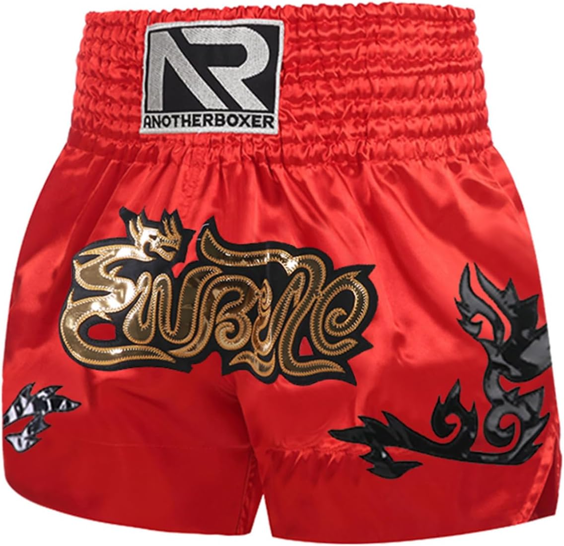 TiaoBug Kids Muay Thai Shorts for Boys Boxing Trunks Metallic Embroidery Side Slit Boxer Shorts for Kickboxing MMA