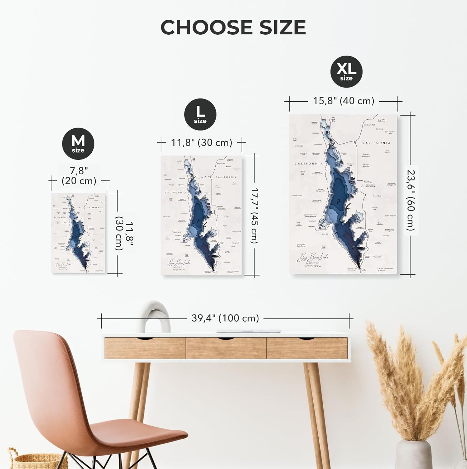 Wooden Lake Plan House Decor Wood Lake Map Wall Decoration Multilayer Artwork US Lakes Travel Handmade Gift Housewarming (Big Bear Lake, X-Large)