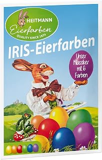 Heitmann Eierfarben - Colores de huevo Iris NUEVO - 6 pastillas para tintes calientes - Amarillo, naranja, rojo, morado, verde, azul