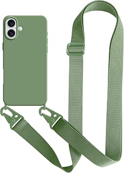 UnnFiko For iPhone 17 Case, Neck Strap, Smartphone Case, Fluorescent Color, Silicone, iPhone 17, Simple, Soft, Protective Cover, Mobile Strap Included, Crossbody Design, Green