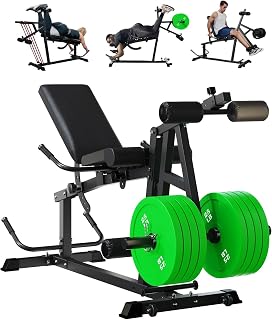 Leg Extension and Curl Machine, Adjustable Leg Workout Equipment for Home Gym, Seated Leg Extension and Lying Curl Machine for Lower Body Workouts, Compatible with Weight Plates and Exercise Band