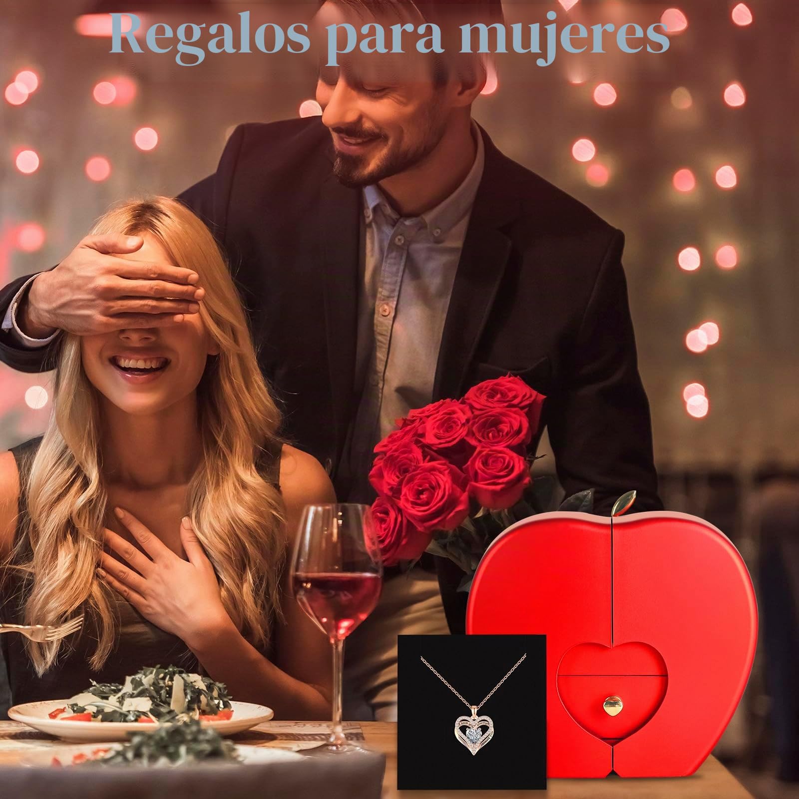 Collar de rosa roja eterna con corazón, regalos para madre, novia, mujer, esposa, abuela para Navidad, día de San Valentín, día de la madre, cumpleaños, aniversario, día de Acción de Gracias