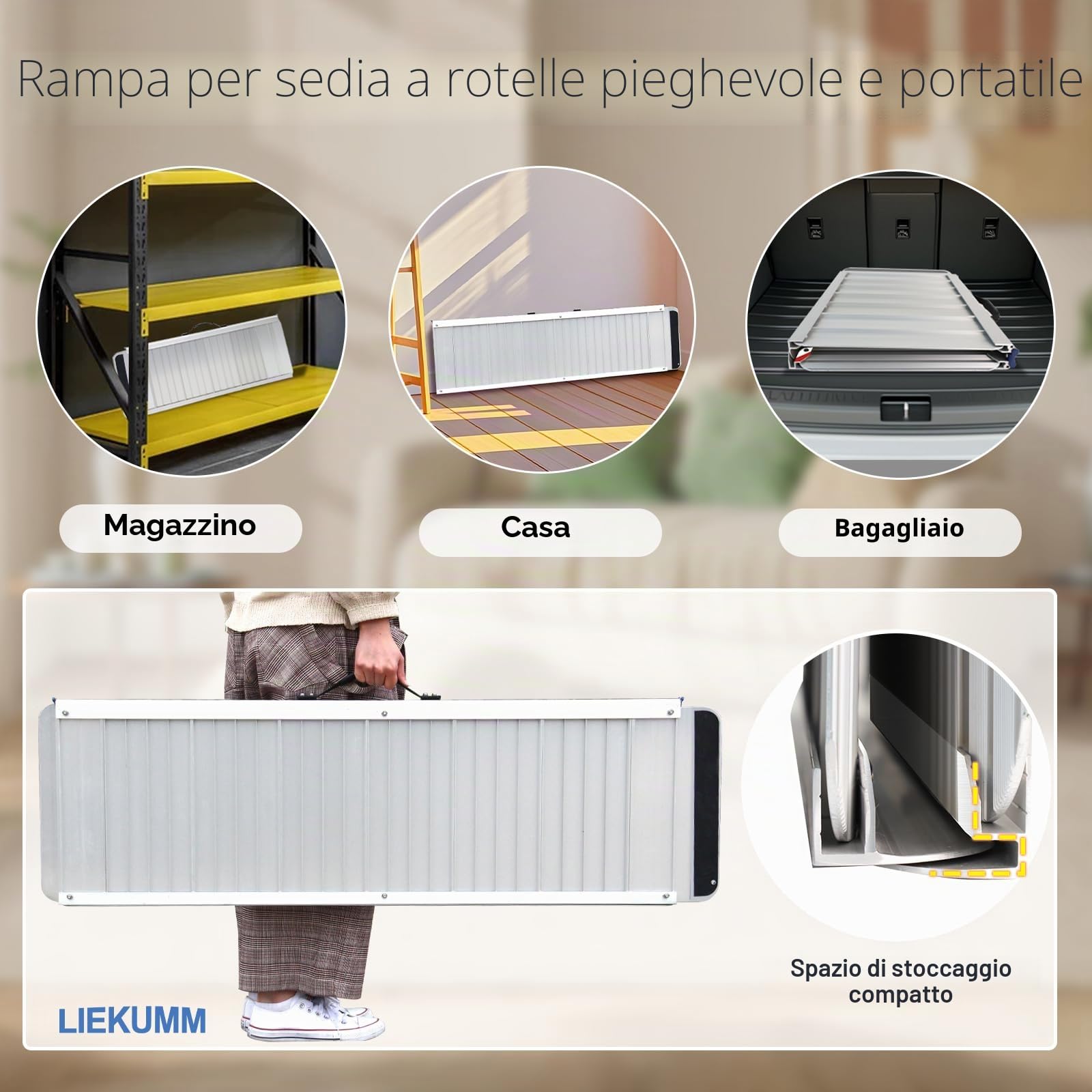 LIEKUMM - 60 cm x 76 cm, rampa per soglie con superficie antiscivolo, in alluminio, portatile, rampa per sedia a rotelle, portata 300 kg