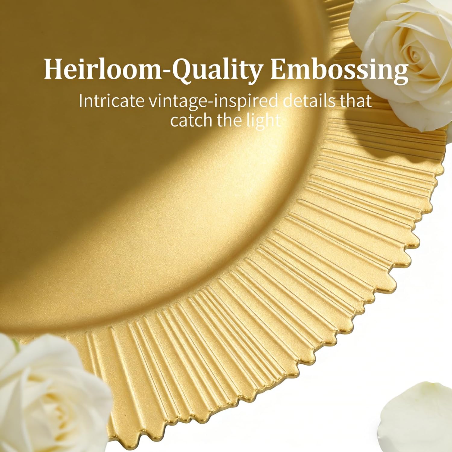 100 Pcs Antique Charger Plates Bulk 13 Inch Embossed Rim Plastic Party Dinner Plate Chargers Round Decorative Server Plate for Wedding Party Event Tableware (100pcs-gold1)