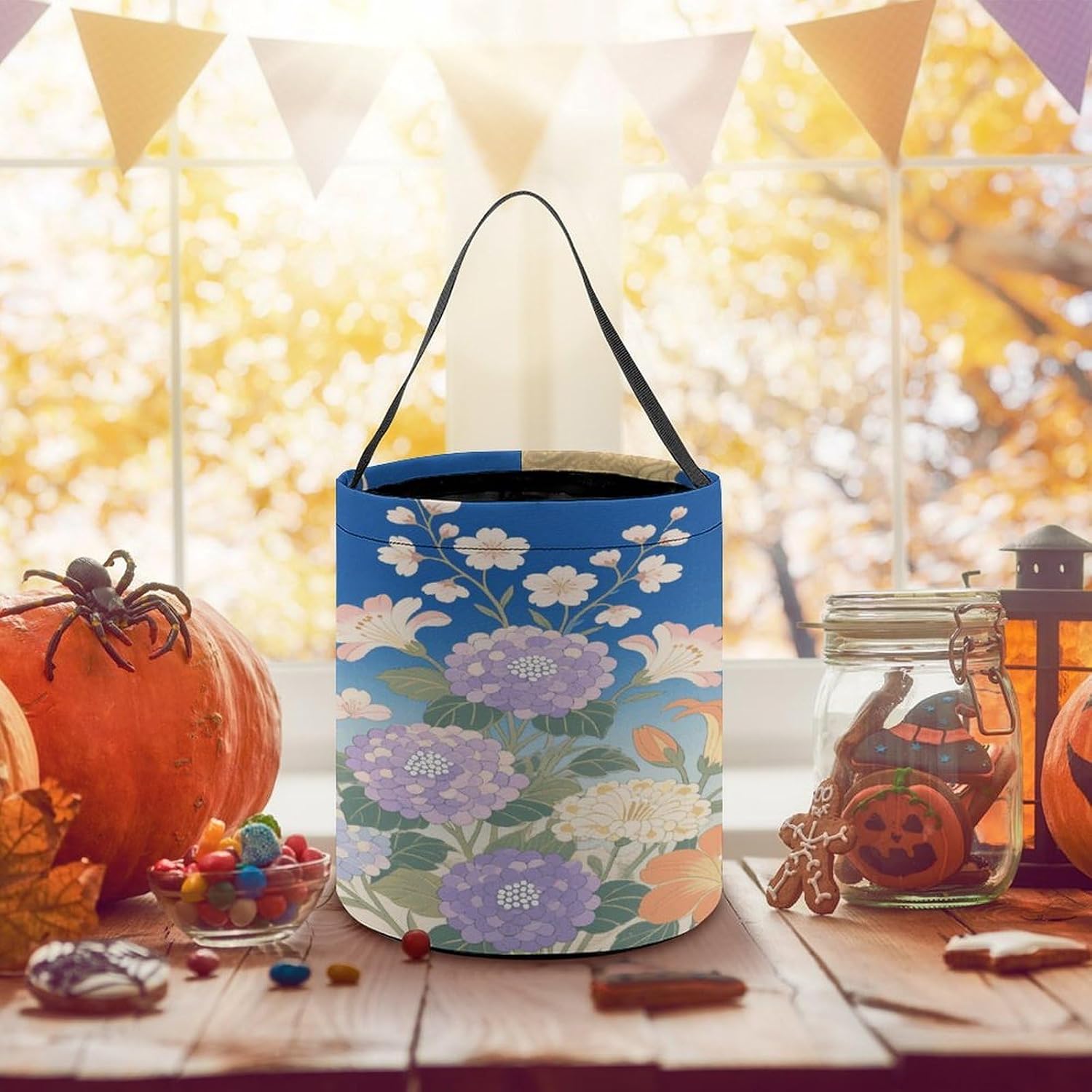 LLUTSNTH Vintage Flower Halloween Tote Treat Bag for Trick Or Treat image 5