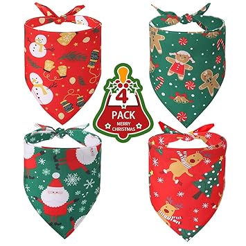 BINGPET Christmas Dog Bandanas Santa Pattern Pet Triangle Scarf Bibs Kerchief Accessories for Dogs Cats, 2 Pack