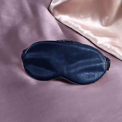 THXSILK 100% Natural Silk Sleep Eye Mask with Elastic Strap 25 Momme, Extremely Soft & Smooth, Blindfold for Full Night Sleep, Travel, Nap (Navy Blue)