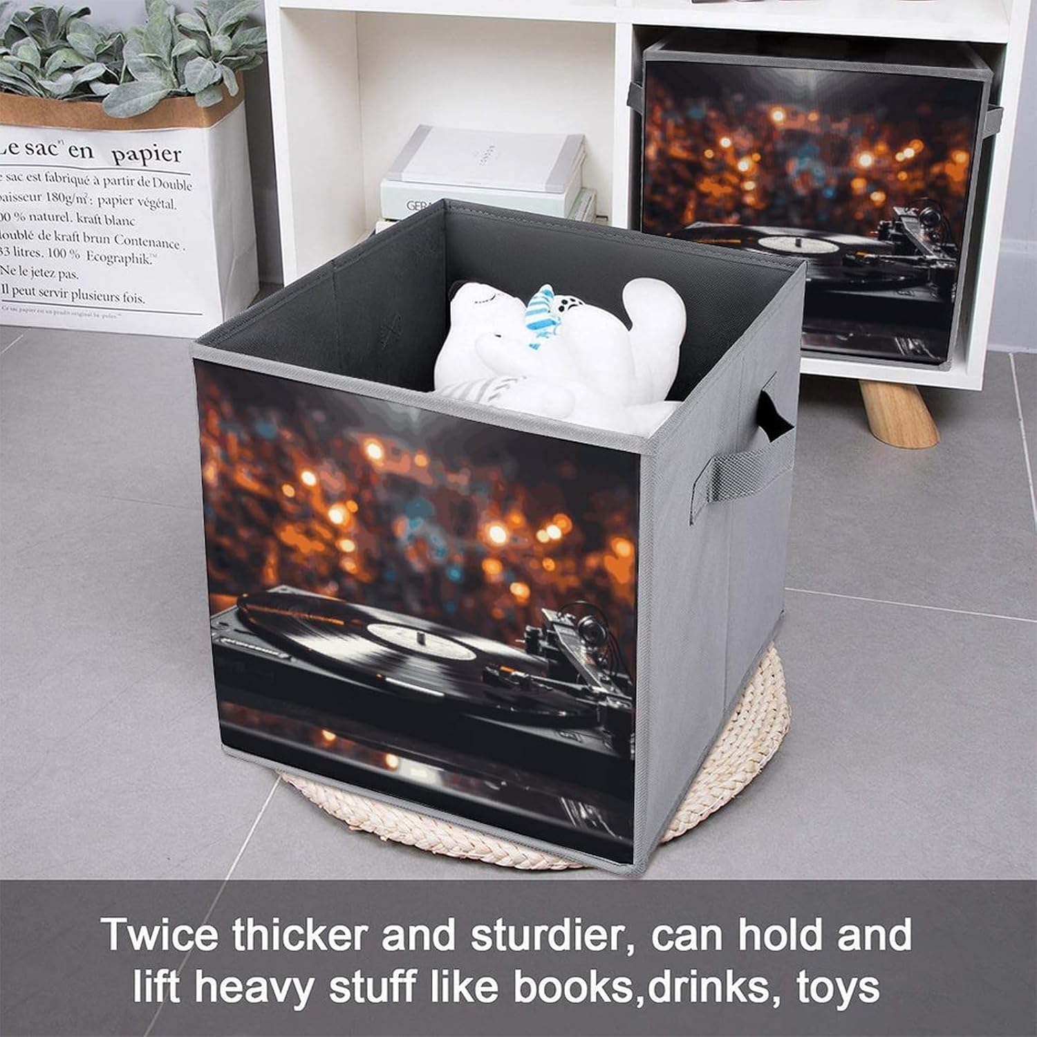 Music Album Frame Storage Cubes Set of 6 Storage Bins with Handles Collapsible Storage Basket Fabric Storage Box for Shelves Large Closet Shelf Organizer for Organization 11 Inch