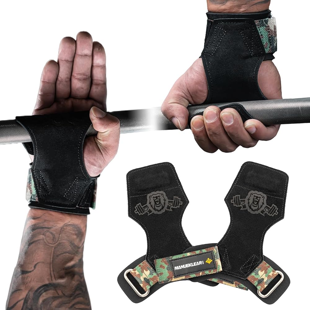 MANUEKLEAR Gym Straps Weight Lifting, Double Leather Lifting Straps for Men Deadlift with Cushion Wrist Loop, Gym Liftings Wrist Wraps for Weightlifting