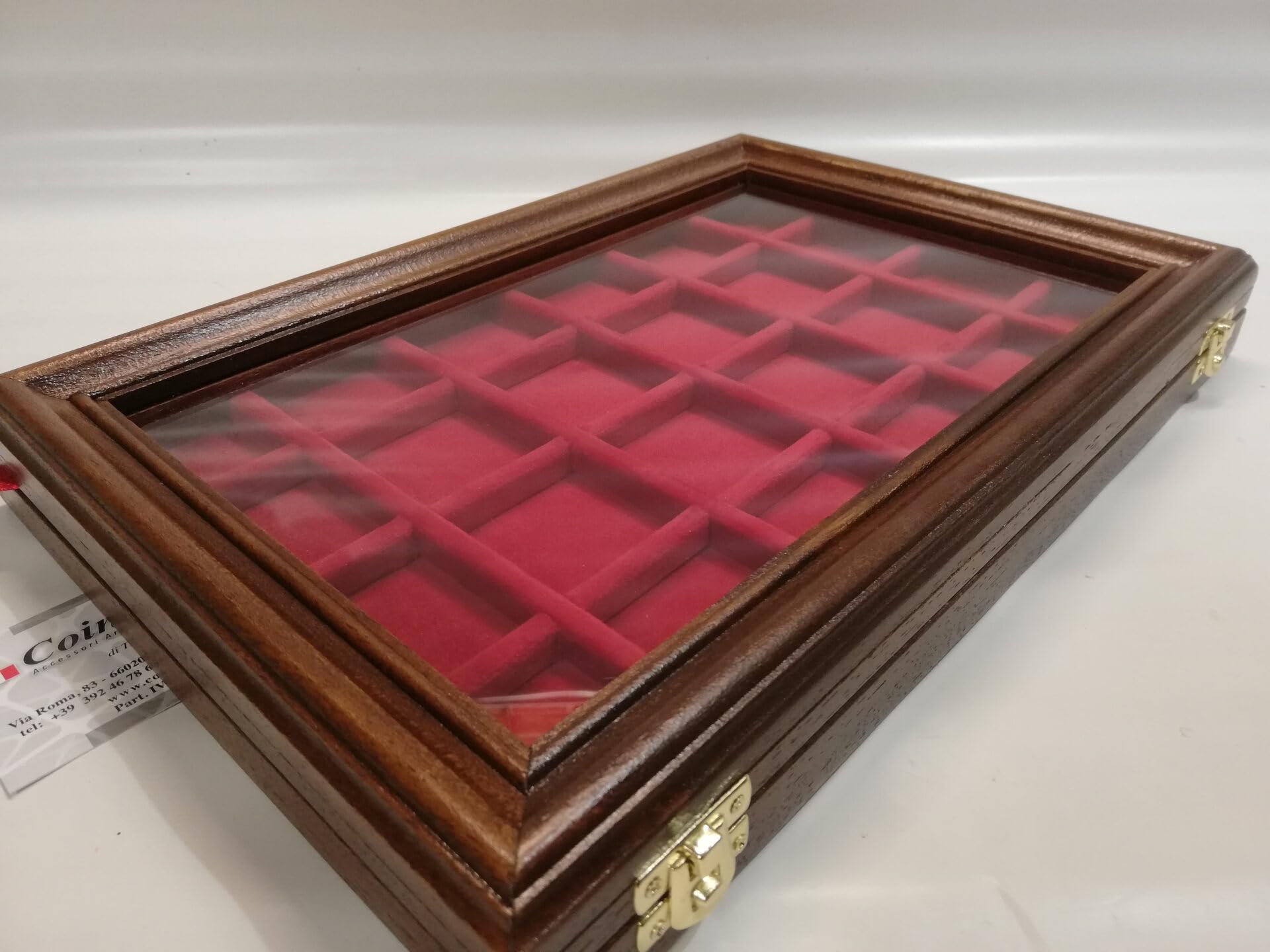 Caja para Monedas y medallas de Madera Maciza y Cristal con Terciopelo, Compartimentos Personalizables, numismática Artesanal