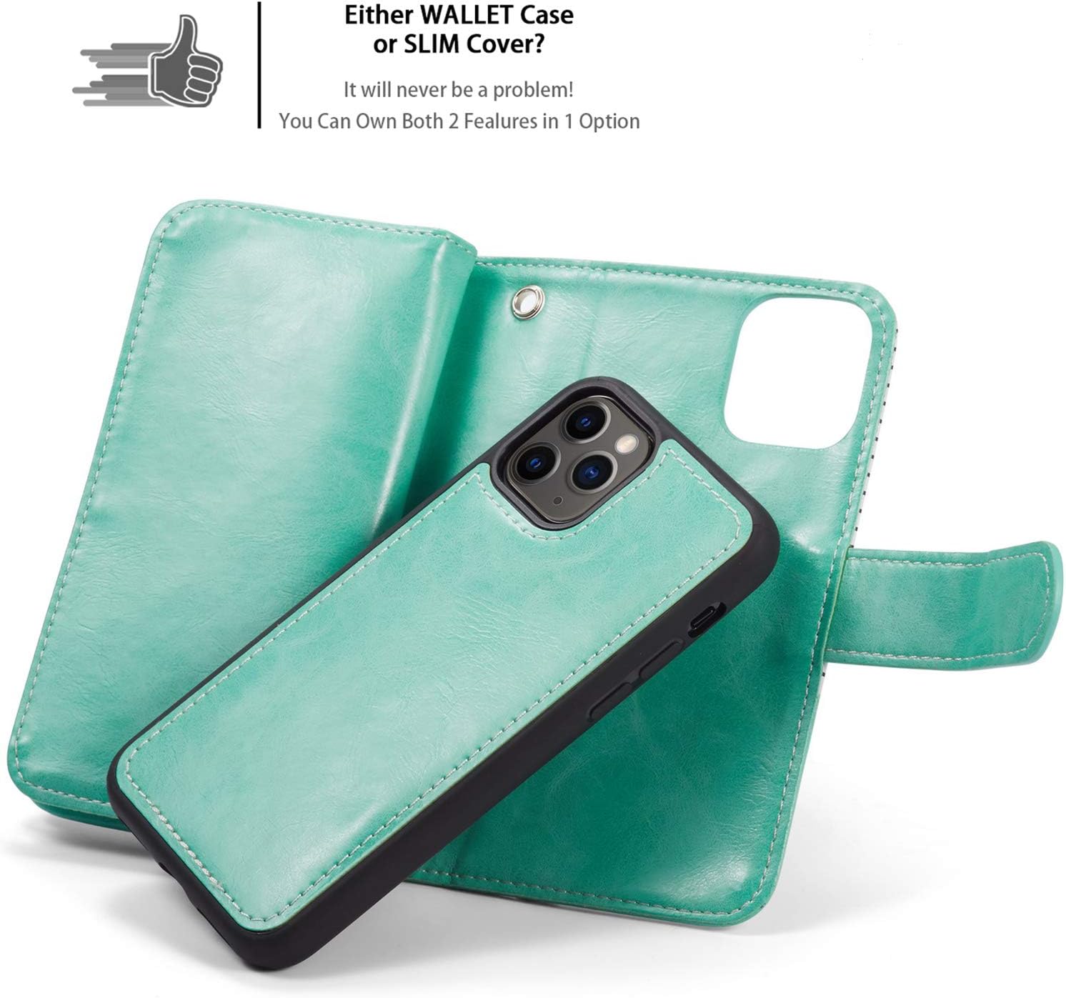 XRPow iPhone 11 Case, [2 in 1] iPhone 11 Magnetic Detachable Wallet Case [PU Leather] Folio Flip [9 Card Slot] [Wrist Strap] Durable Protection Back Cover for iPhone 11 6.1Inch (Green)