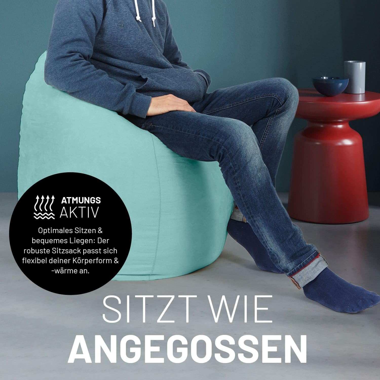 Lumaland Sitzsack Luxury XL Plus 85x65cm | Microvelours Beanbag mit extra weichem & robustem Stoff | Für Erwachsene & Kinder| Ideal geeignet für Kinderzimmer | Sessel & Stuhl Bean Bag [Türkis]