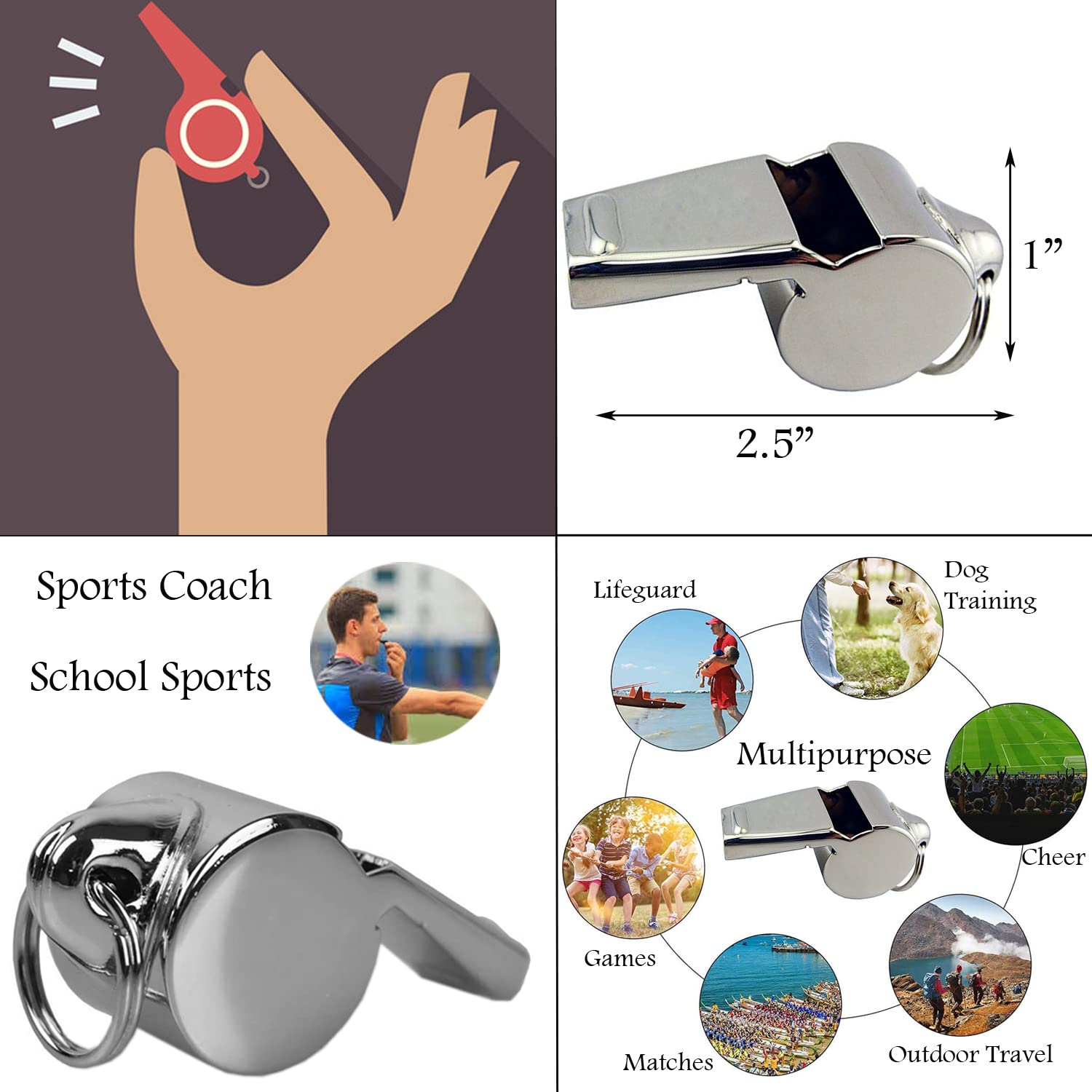 Athletes Referee Coach Whistle Loud Crisp Sound for School Sports Soccer Football Basketball Lifeguard Protection Outdoor Travel Fans Cheer Training Emergency Survival PE Sitti Pea (Brass Silver)