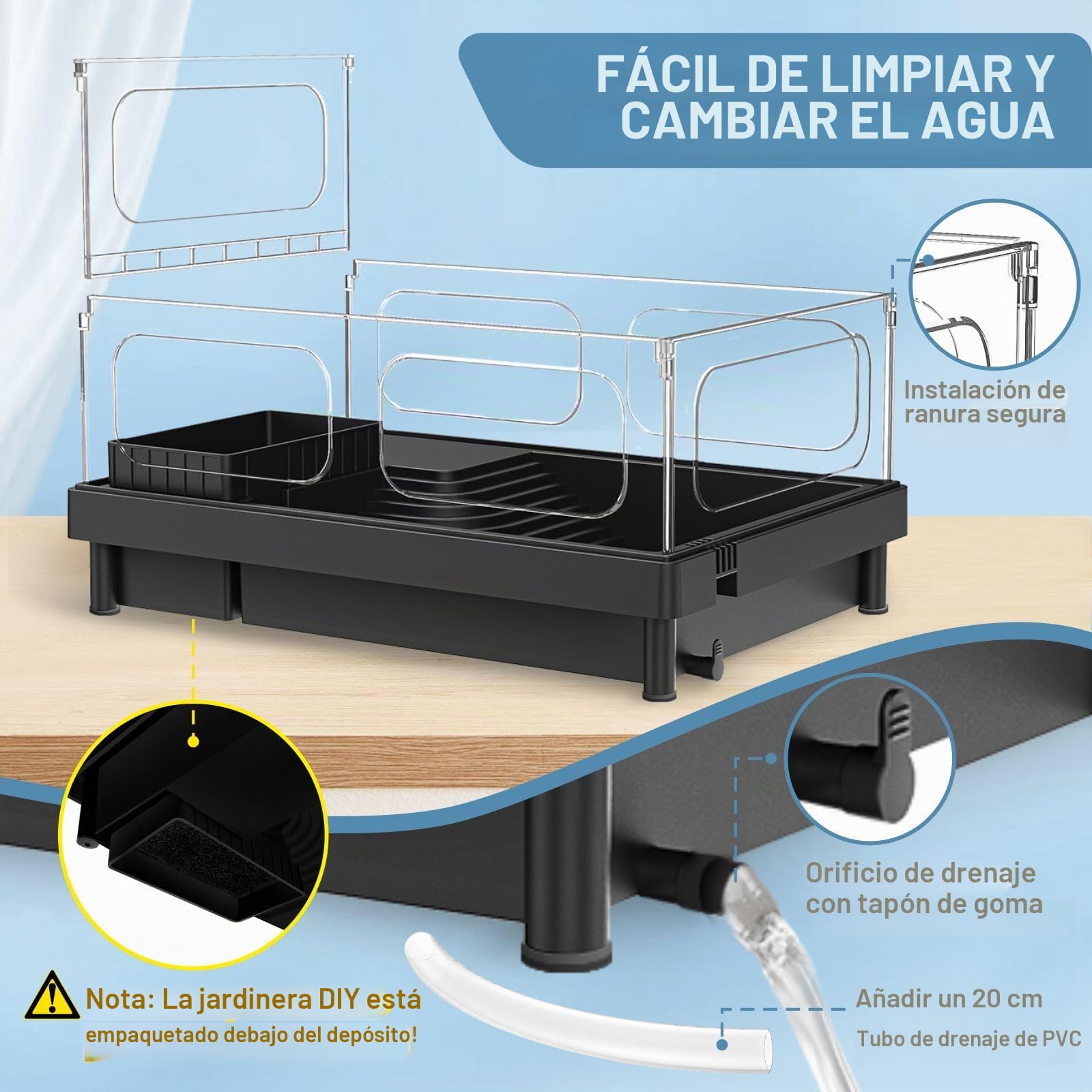 GOZILLA Kit de Tanque de Tortuga pequeña (Tanque + lámpara + Filtro), Kit de Inicio de Tortuga acrílica con lámpara Ajustable, hábitat de Reptiles y terrario con áreas multifuncionales para pequeños