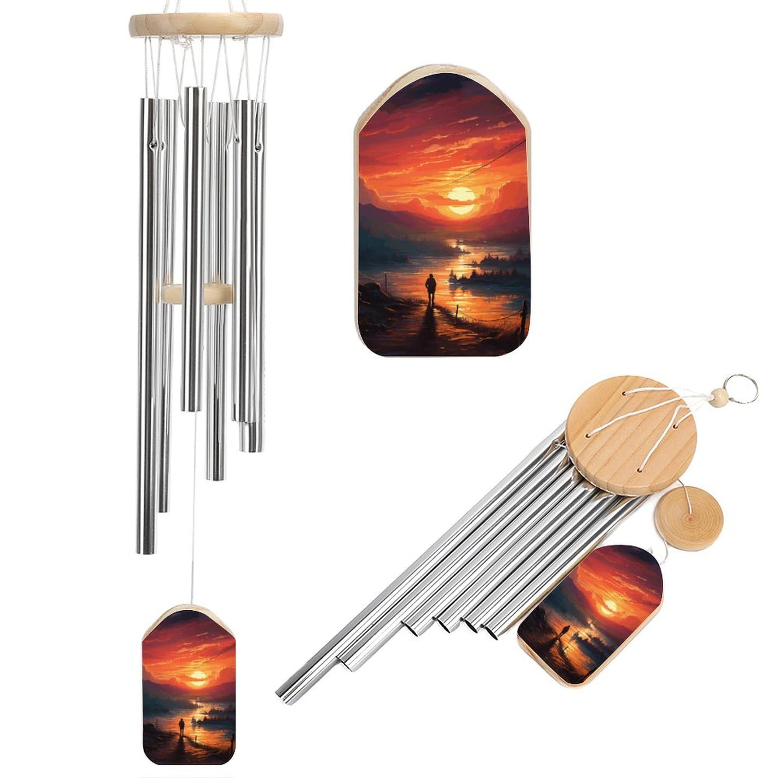 Outdoor Wind Chimes, Sunset Art Printed Wind Chimes,Simple Wind Chimes,Curtain Wind Chimes for Home Decoration