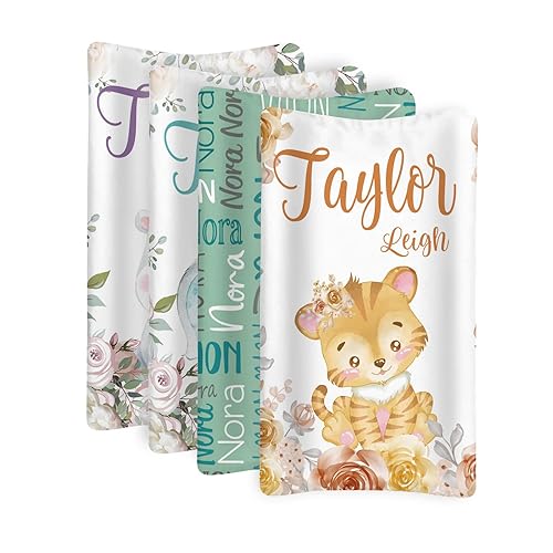 Juego de fundas para cambiador personalizadas, tejido de jersey, cómodo, acogedor, ultra suave, unisex, con nombre personalizado, para bebés, niños