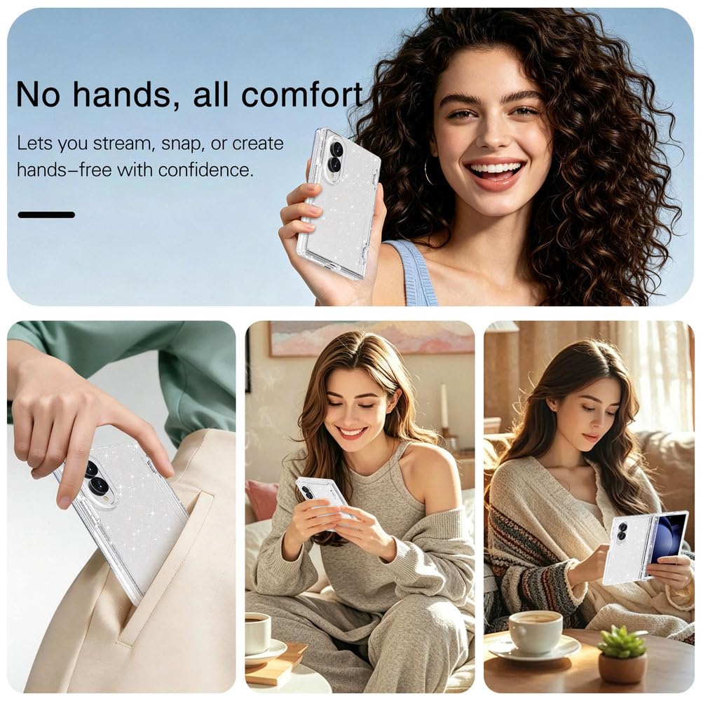 Custodia per telefono antiurto con supporto magnetico girevole a 360° per Samsung Galaxy Z Fold 8 Ultra, con ricarica wireless, colore bianco trasparente.