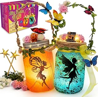 Alritz Fairy Lantern Craft Kit - Gift for Kids Girls - Remote Control Mason Jar Night Light - DIY Garden Decorations Art Project Ornaments, Creative Activities for Birthday Party Ages 4 5 6 7 8 9 10 11 12+