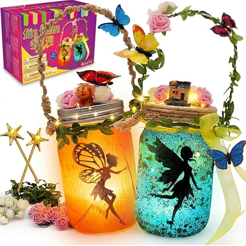 Alritz Fairy Lantern Craft Kit, Gifts for Kids Girls, Remote Control Mason Jar Night Light, DIY Garden Decorations Art Project Ornaments, Creative Activities Birthday Ages 4 5 6 7 8 9 10 11+